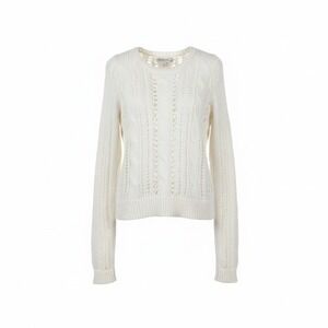 Abercrombie & Fitch Womens Cream Cable Knit Pointelle Sweater Preppy Size Small